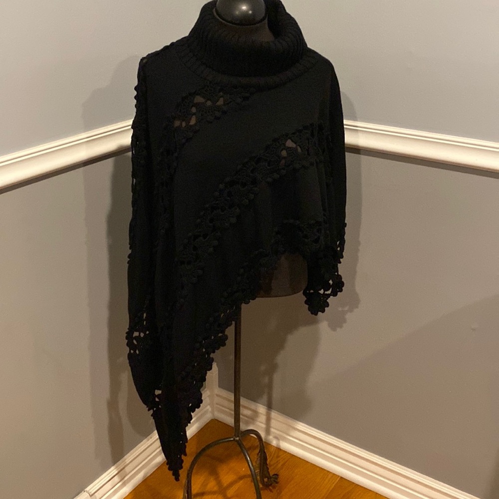 Nordstrom crotchet asymmetric wool poncho sweater